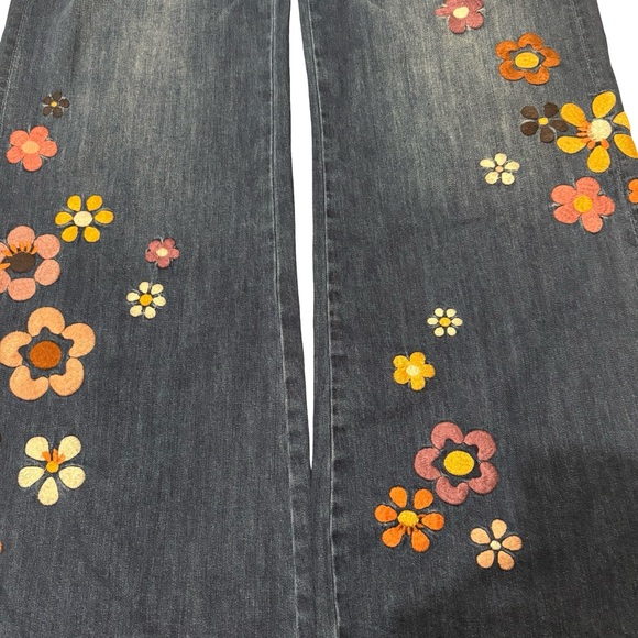 NWOT, Driftwood Mona X Boogie Nights High Rise Floral Embroidered Flare Jeans - Picture 13 of 16